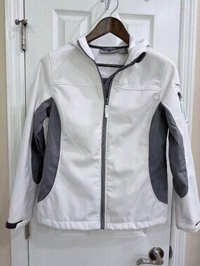 Free Tech Hooded Softshell Jacket White Gray Size M Flawed